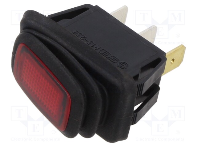 ROCKER; SPST; Pos: 2; OFF-ON; 16A/12VDC; red; IP65; Rcont max: 50mΩ