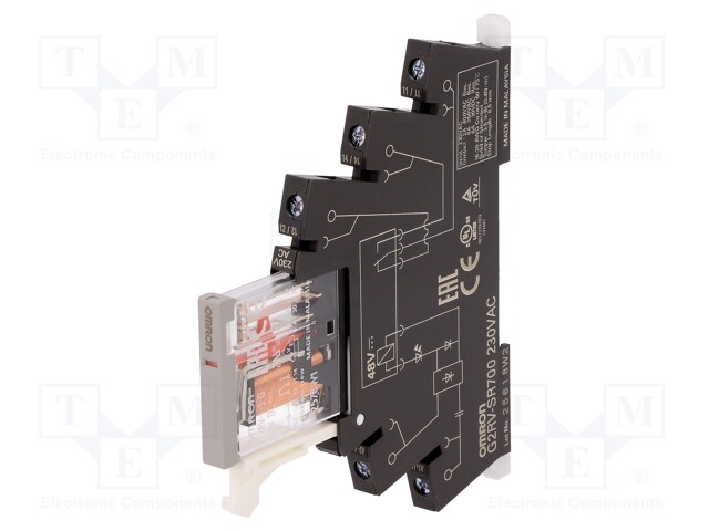 Relay: interface; SPDT; Ucoil: 230VAC; 6A; 6A/250VAC; 6A/30VDC