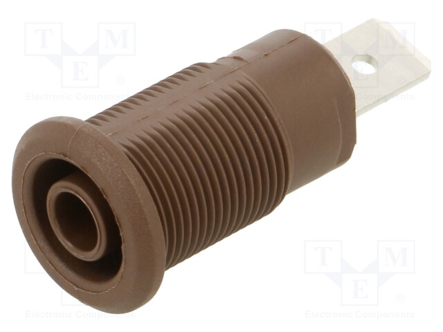 Socket; 4mm banana; 32A; 1kV; Cutout: Ø12.2mm; brown; nickel plated