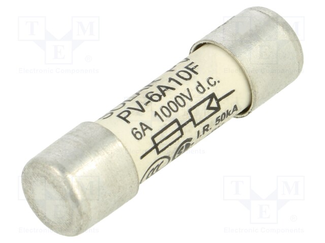 Fuse: fuse; gPV; 6A; 1kVDC; ceramic,cylindrical; 10.3x38mm