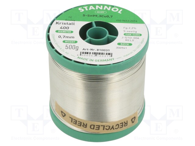 Soldering wire; Sn99Cu1; 700um; 0.5kg; lead free; Package: reel