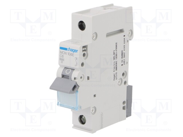 Circuit breaker; 230/400VAC; Inom: 6A; Poles: 1; DIN; Charact: C; 6kA