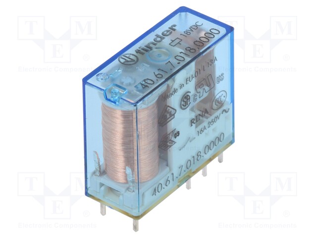 Relay: electromagnetic; SPDT; Ucoil: 18VDC; 16A/250VAC; 16A/30VDC