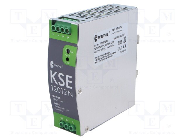 Power supply: switched-mode; for DIN rail; 120W; 12VDC; 10A; IP20