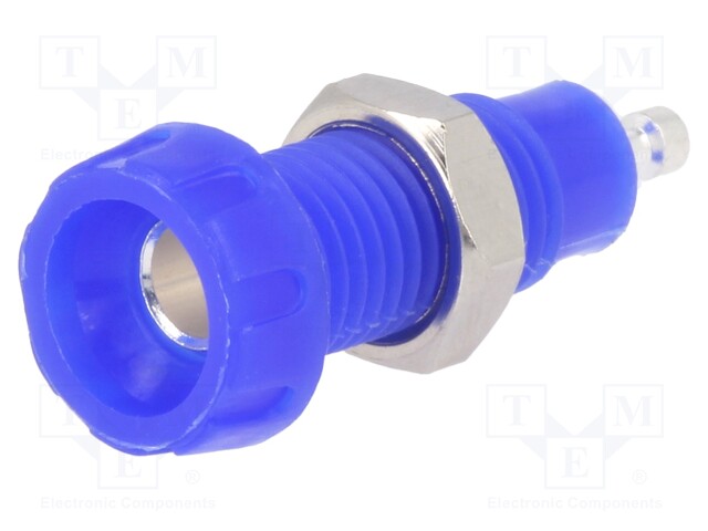 Socket; 4mm banana; 10A; 50VDC; 28.5mm; blue; nickel plated; 10mΩ