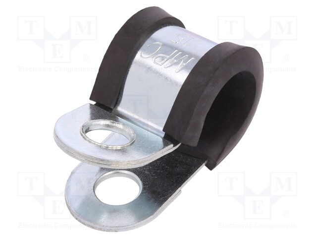 Fixing clamp; ØBundle : 15mm; W: 25mm; steel; Cover material: EPDM