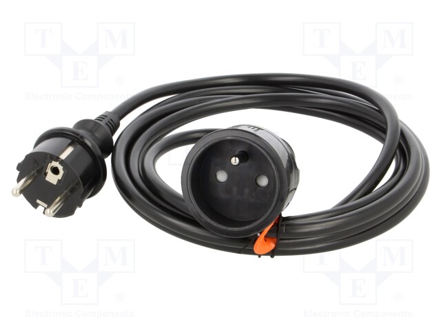 Extension lead; Sockets: 1; PVC; black; 3x1,5mm2; 3m; 16A; STANDARD