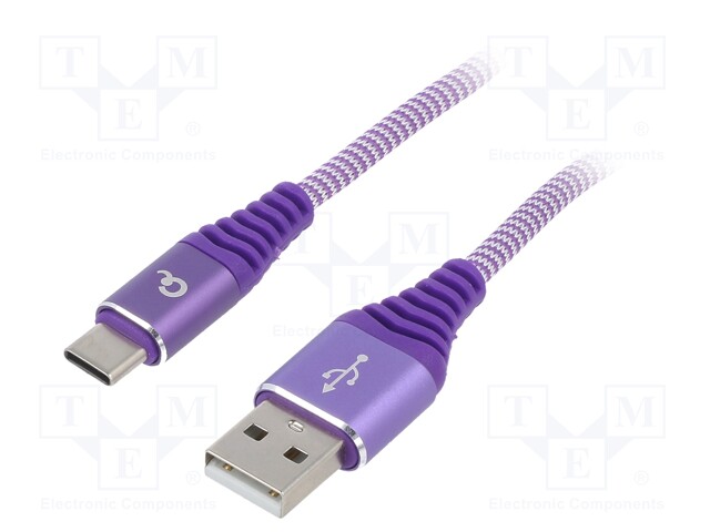 Cable; USB 2.0; USB A plug,USB C plug; gold-plated; 2m; violet