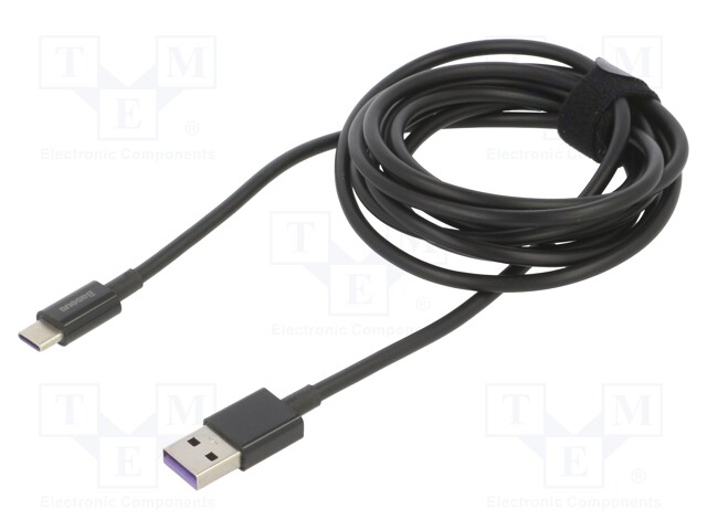 Cable; USB A socket,USB C plug; 1m; black; 66W