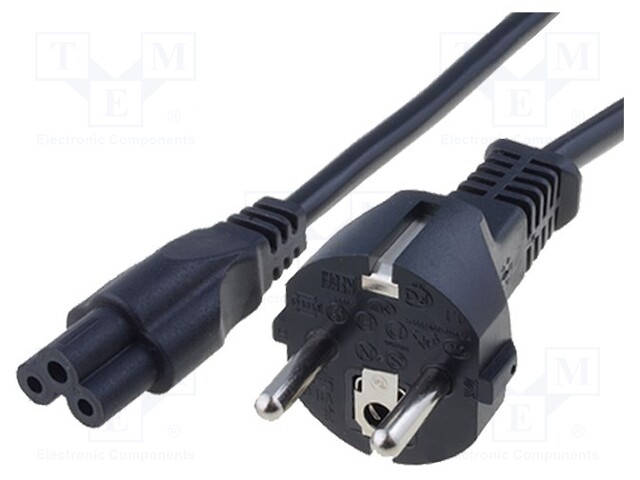 Cable; CEE 7/7 (E/F) plug,IEC C5 female; 2m; black; PVC; 2.5A