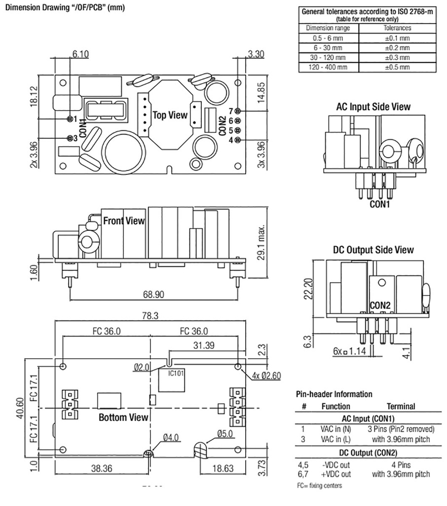 Power supply: switched-mode; open; 40W; 120÷370VDC; 80÷264VAC