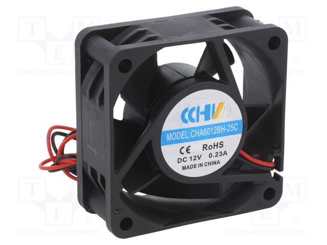 Fan: DC; axial; 12VDC; 60x60x25mm; 39.08m3/h; 31.2dBA; ball bearing