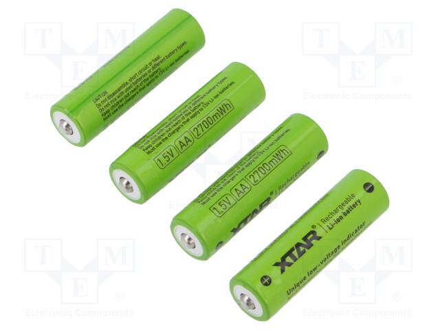 Re-battery: Li-Ion; AA; 1.5V; 1800mAh; Ø14.3x50.3mm; 4pcs.