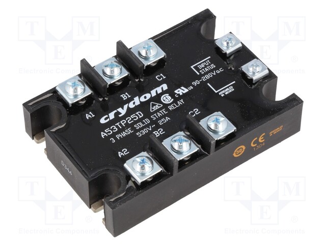 Relay: solid state; Ucntrl: 90÷280VAC; 25A; 48÷530VAC; 3-phase