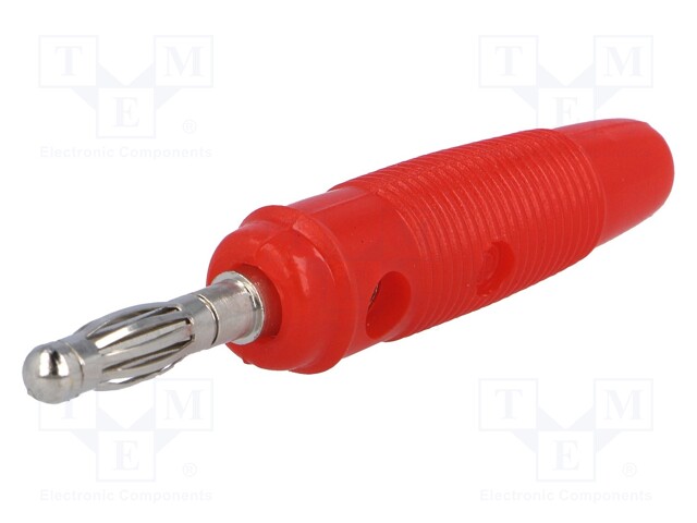 Plug; 4mm banana; 10A; 60VDC; red; with transversal socket