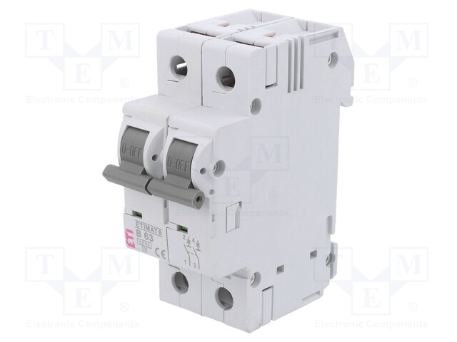 Circuit breaker; 230/400VAC; Poles: 2; DIN; Charact: B; 6kA; IP20