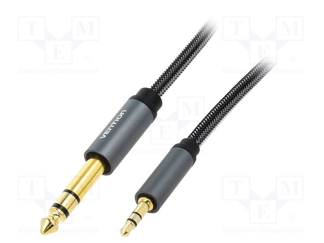 Cable; Jack 6.35mm plug,Jack 3.5mm 3pin plug; 5m; black