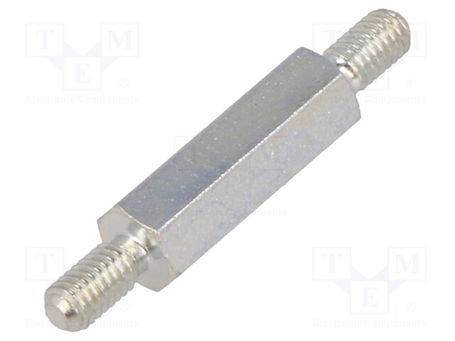 Screwed spacer sleeve; 15mm; Ext.thread: M3; hexagonal; steel