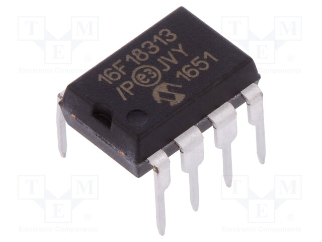 PIC microcontroller; Memory: 3.5kB; SRAM: 256B; EEPROM: 256B; THT