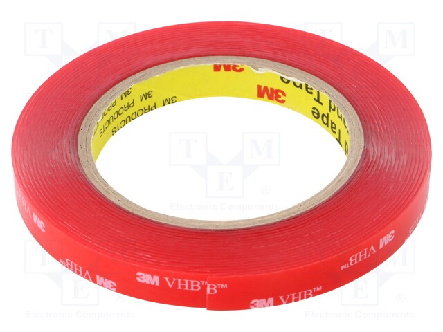 Tape: fixing; W: 12mm; L: 5.5m; Thk: 1mm; acrylic; transparent