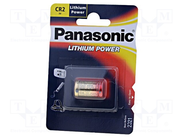Battery: lithium; 3V; CR2; 850mAh; non-rechargeable