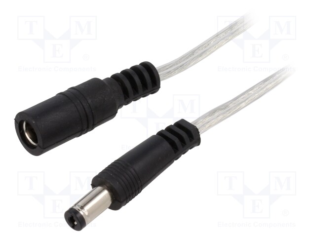 Cable; DC 5,5/2,1 plug,DC 5,5/2,1 socket; straight; 0.5mm2; 5m