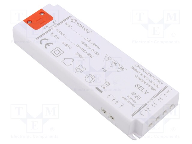 Power supply: switched-mode; LED; 60W; 12VDC; 5A; 220÷240VAC; IP20