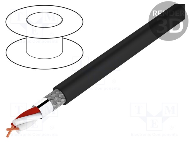 Wire: microphone cable; black; Cu; PVC; -30÷70°C; Ø6.7mm; shielded
