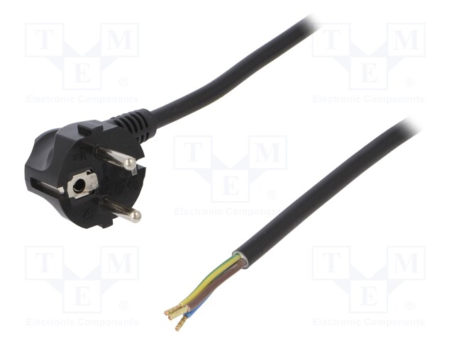 Cable; SCHUKO plug,CEE 7/7 (E/F) plug angled,wires; 1m; black