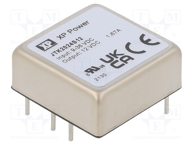 Isolated Board Mount DC/DC Converter, 4:1 Input, ITE, 1 Output, 20 W, 12 V, 1.67 A