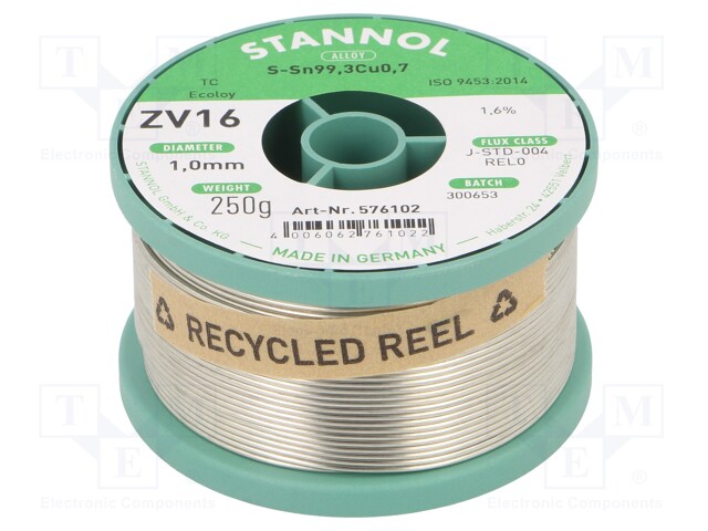 Soldering wire; Sn99,3Cu0,7; 1mm; 250g; lead free; Package: reel