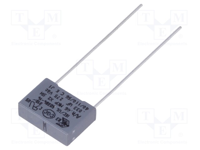 Capacitor: polypropylene; X2; 33nF; 10mm; ±20%; 13x4x9mm; -40÷110°C