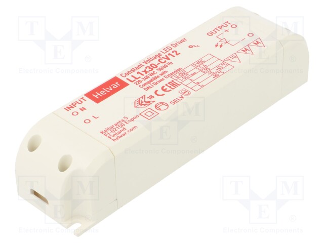 Power supply: switched-mode; LED; 30W; 12VDC; 2.5A; 198÷264VAC