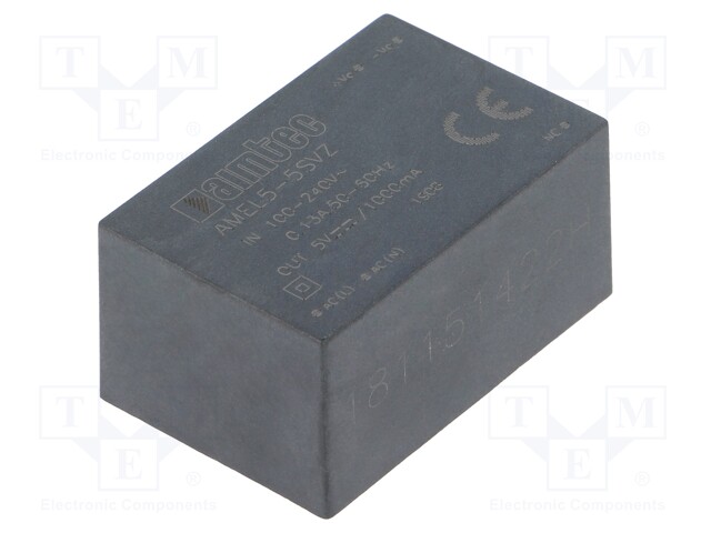 Converter: AC/DC; 5W; Uout: 5VDC; Iout: 1A; 75%; Mounting: PCB; 4kV