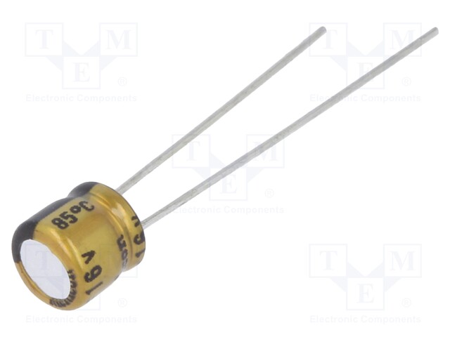 Capacitor: electrolytic; THT; 22uF; 16VDC; Ø5x5mm; Pitch: 2mm; ±20%