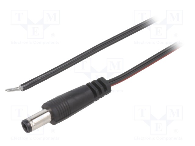 Cable; wires,DC 5,5/2,5 plug; straight; 0.35mm2; black; 2m