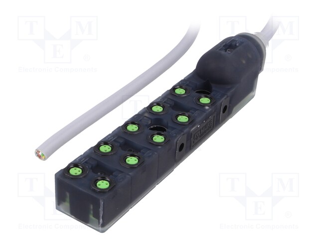 Distribution box; M8; PIN: 3; 5m; socket; 8A; -30÷80°C; IP67; 24VDC