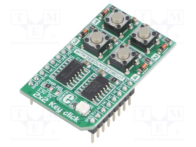 Click board; 4-button keypad; PWM; 74HC32; mikroBUS connector