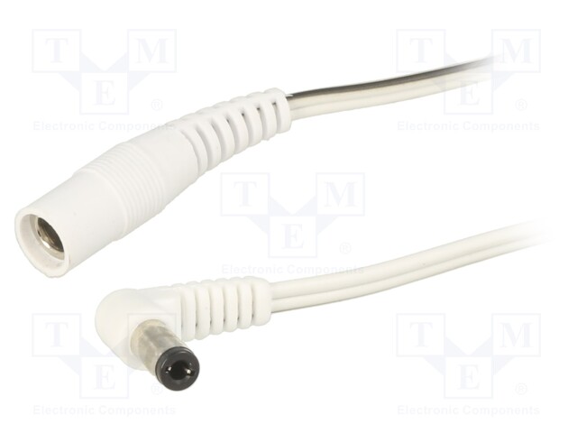 Cable; DC 5,5/2,1 plug,DC 5,5/2,1 socket; angled; 0.5mm2; white