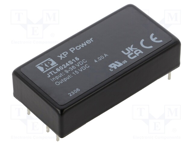 Isolated Board Mount DC/DC Converter, ITE, 1 Output, 60 W, 15 VDC, 4 A