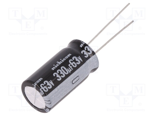 Capacitor: electrolytic; THT; 330uF; 63VDC; Ø12.5x25mm; Pitch: 5mm