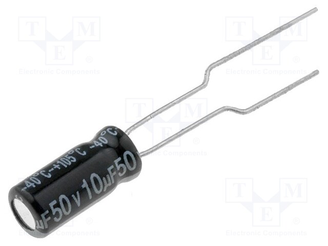 Capacitor: electrolytic; 10uF; 50VDC; Ø5x11mm; Pitch: 2.5mm