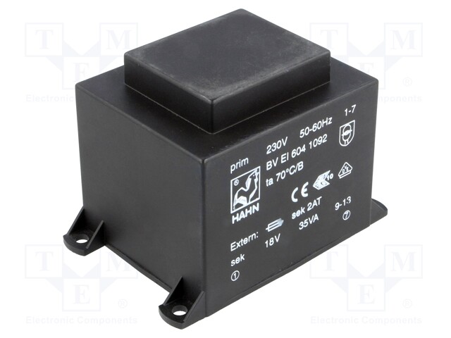 Transformer: encapsulated; 35VA; 230VAC; 18V; 1994mA; Mounting: PCB