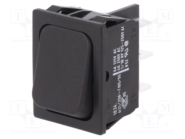 ROCKER; DPDT; Pos: 2; ON-(ON); 4A/250VAC; black; IP40; none; 100mΩ