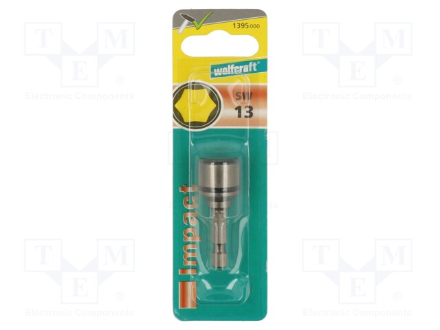 Screwdriver bit; HEX 13mm; 1/4" (E6,3mm); 50mm; Bit: hex socket