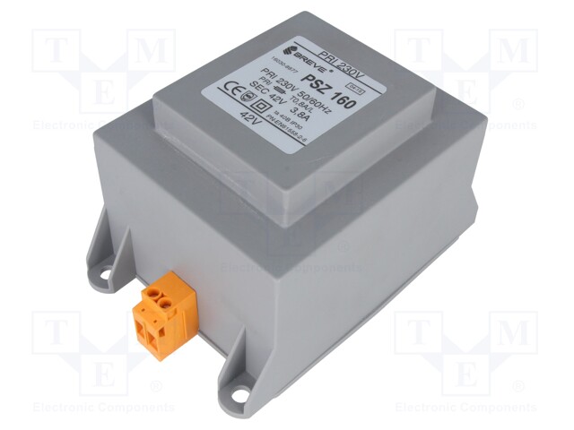 Transformer: mains; 160VA; 230VAC; 42V; Leads: terminal block; IP30