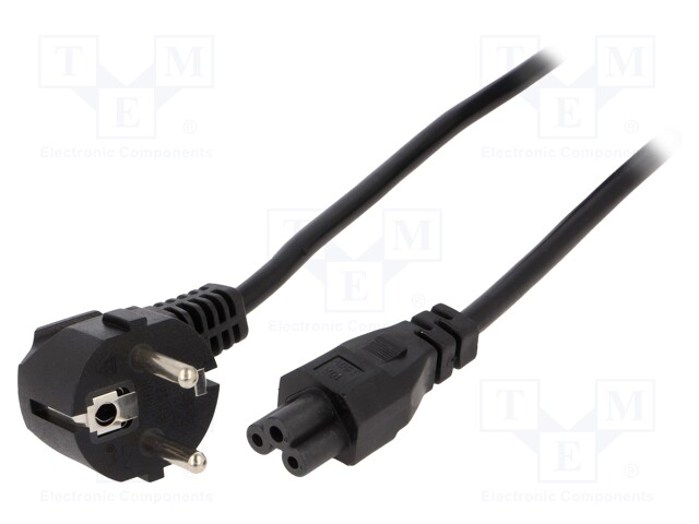 Cable; CEE 7/7 (E/F) plug angled,IEC C5 female; 3m; black; PVC