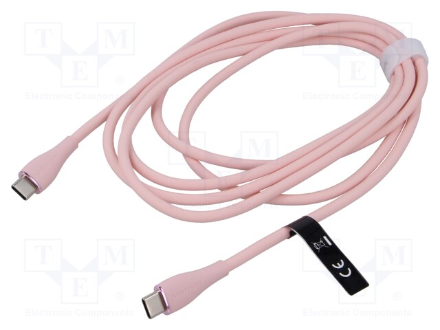 Cable; USB 2.0; USB C plug,both sides; nickel plated; 2m; pink