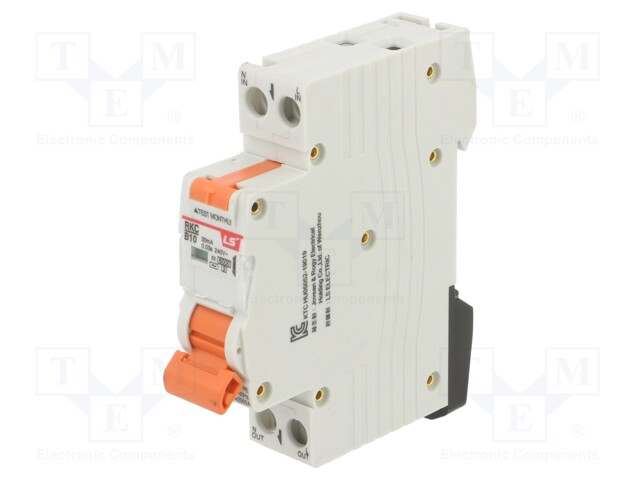 RCBO breaker; Inom: 10A; Ires: 30mA; Poles: 1+N; 230/400VAC; IP20