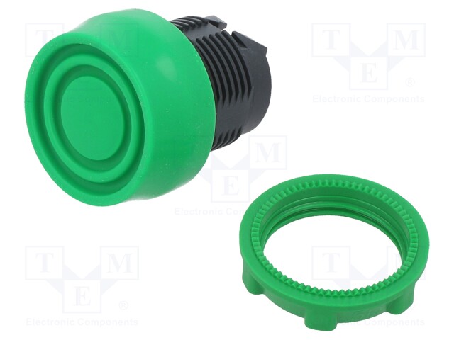 Switch: push-button; Stabl.pos: 1; 22mm; green; Illumin: none; IP66